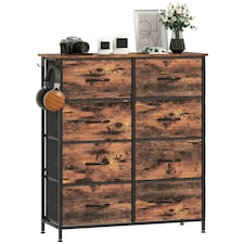 HOMCOM Fabric Chest of Drawers, 8 Drawer Dresser for Bedroom, Rustic Brown Brown | Black