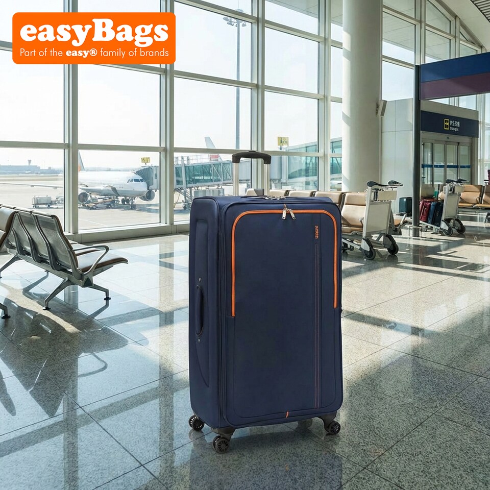 image 1 of 20 inch Soft Shell Cabin Case Lightweight Durable and Spacious with 360 Spinner Wheels Navy