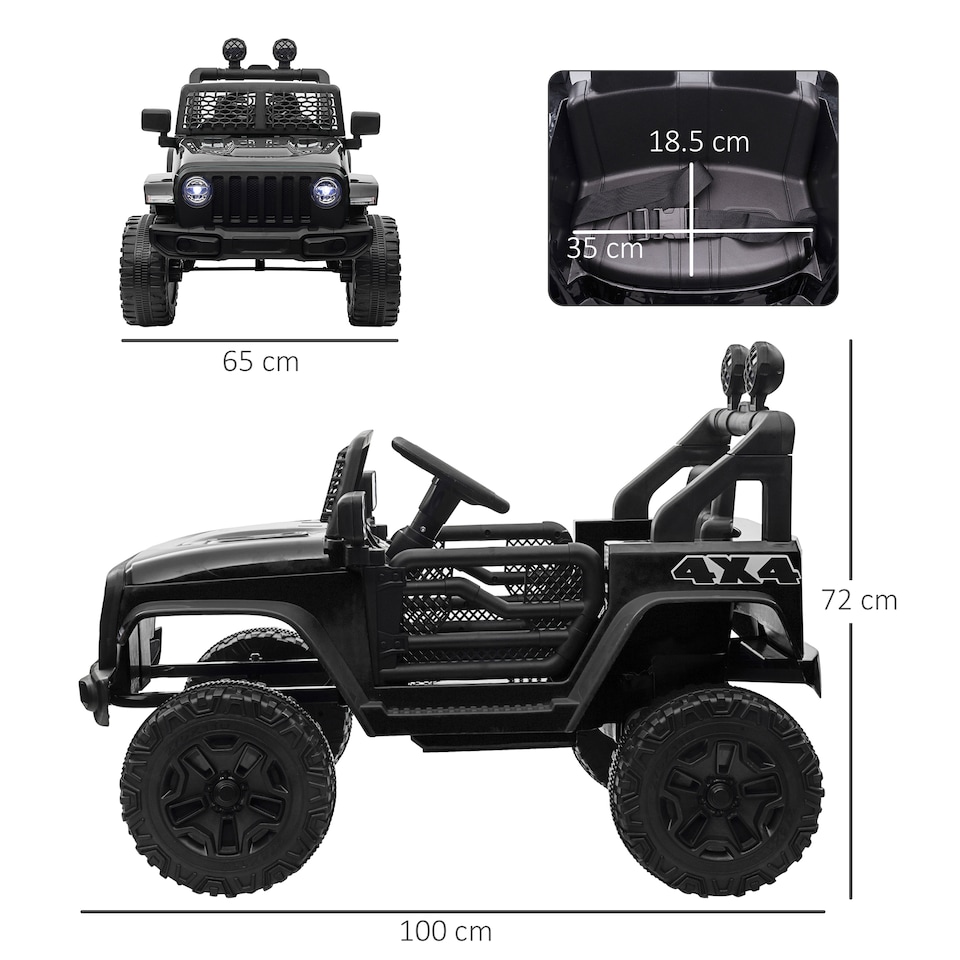 image 1 of HOMCOM Kids Electric Ride On Car 12V Off Road Toy with Parental Remote Control 2 Motors Horn Lights Suspension Wheels for 3-6 Years Old Black