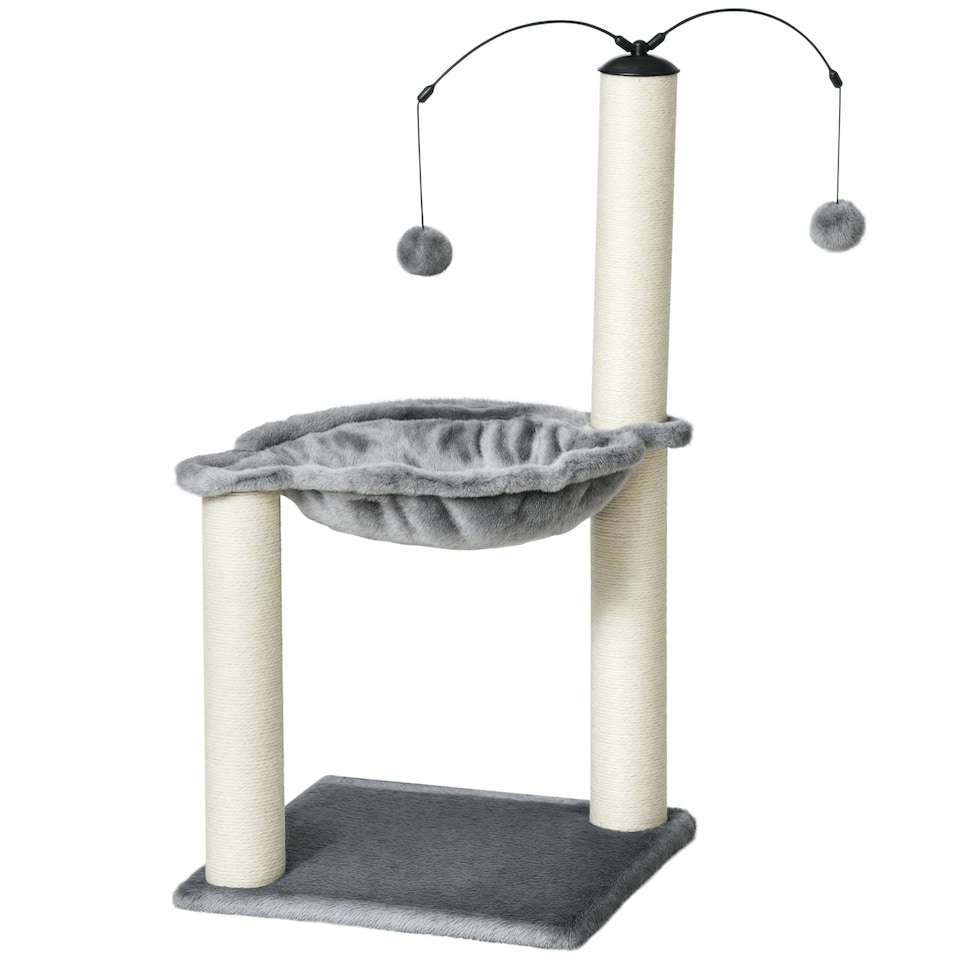 image 1 of PawHut 83cm Cat Tree Tower with Sisal Scratching Post Hammock Toy Grey