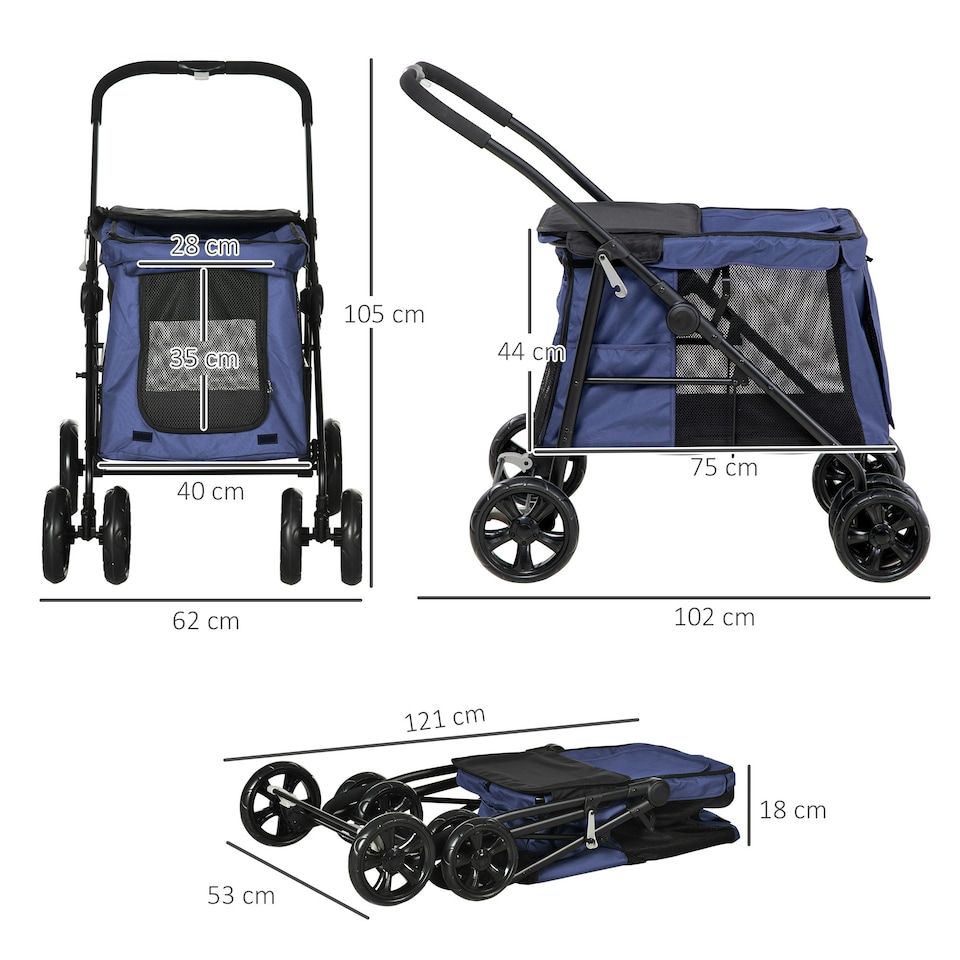 image 1 of PawHut One-click Foldable Pet Stroller w/ Mesh Windows, for Small Pets - Blue