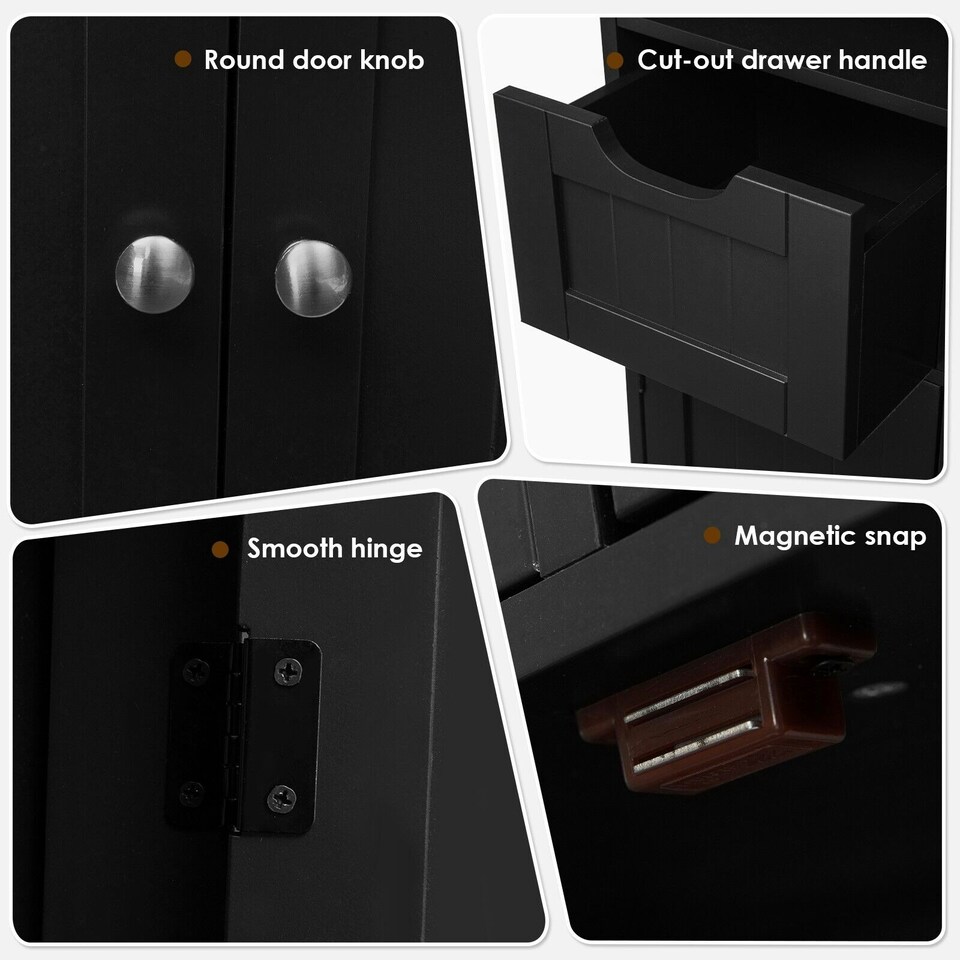 image 1 of COSTWAY Bathroom Cabinet Wooden Storage Cupboard Black Black