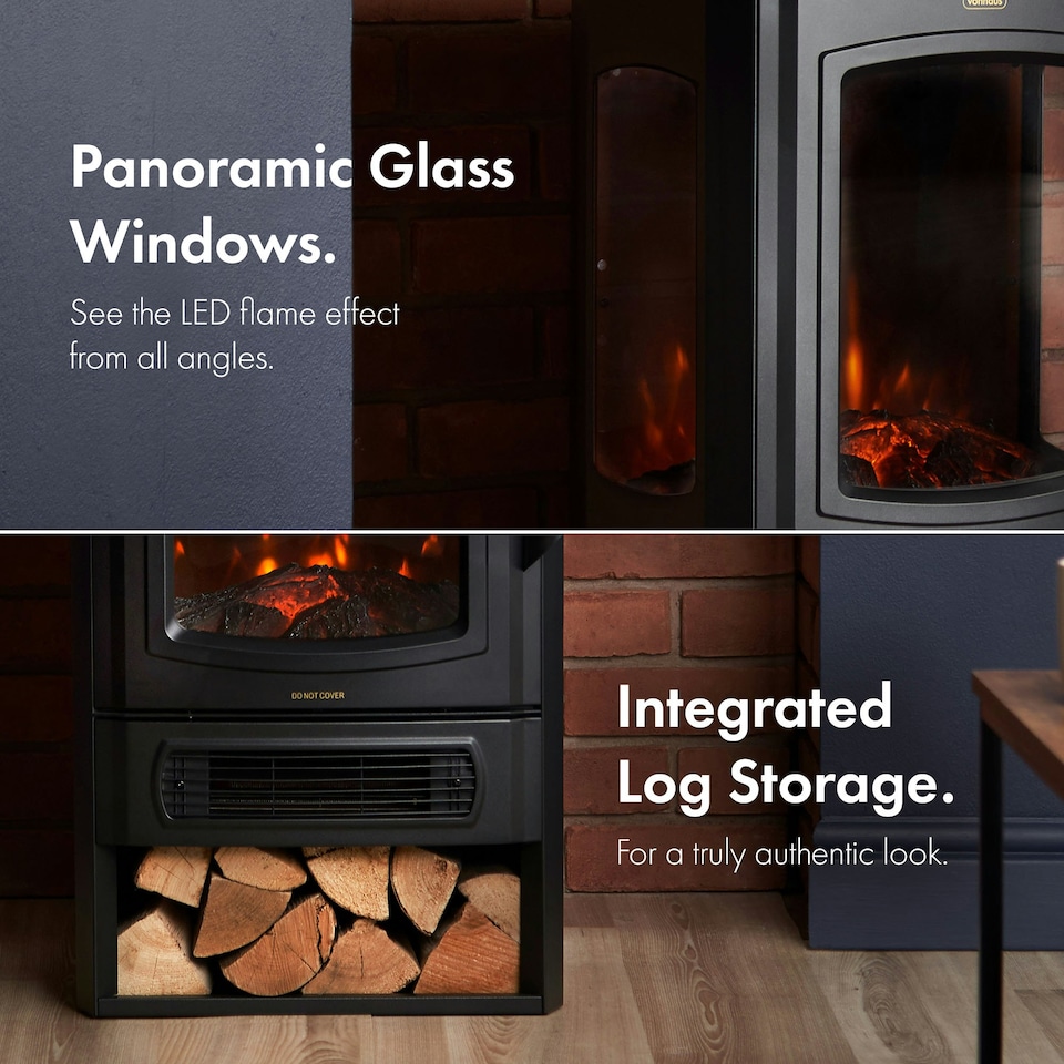 image 1 of VonHaus Stove Heater with Panoramic View & Log Storage