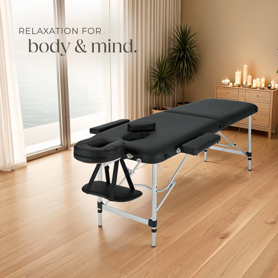 image 1 of Massage Table - 2-zone bed, aluminium frame, with carry bag, head- and armrests | Black | black | 1