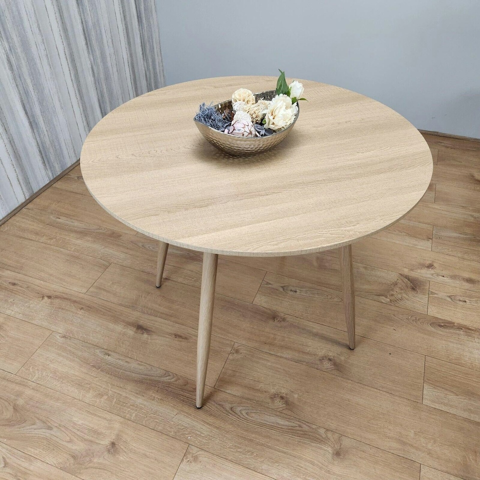 image 1 of Dining Table Beige Wood Kitchen Place for 4 Seats, Dining Table Only (Beige H 75 x L 90 x W 90 cm) Brown