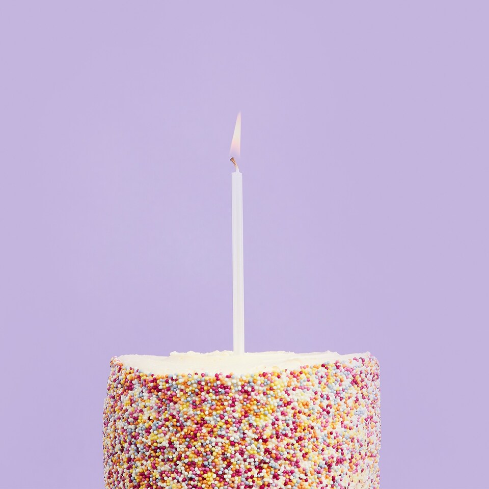 image 1 of White Skinny Birthday Candles with Holders - Pack of 12