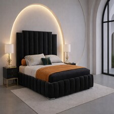 4ft Small Double Black Plush Velvet Tower Panel Bed Frame