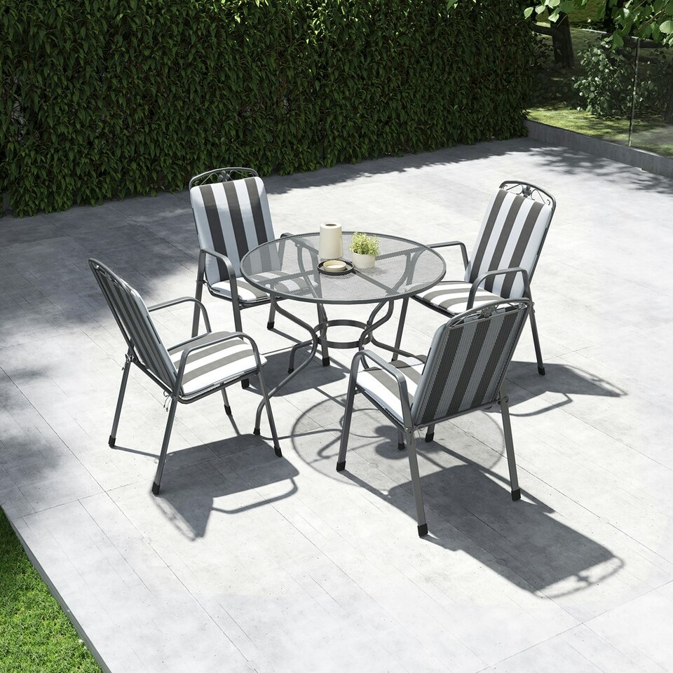 image 1 of Mesh Metal 4 Seater Dining Set with Cushions