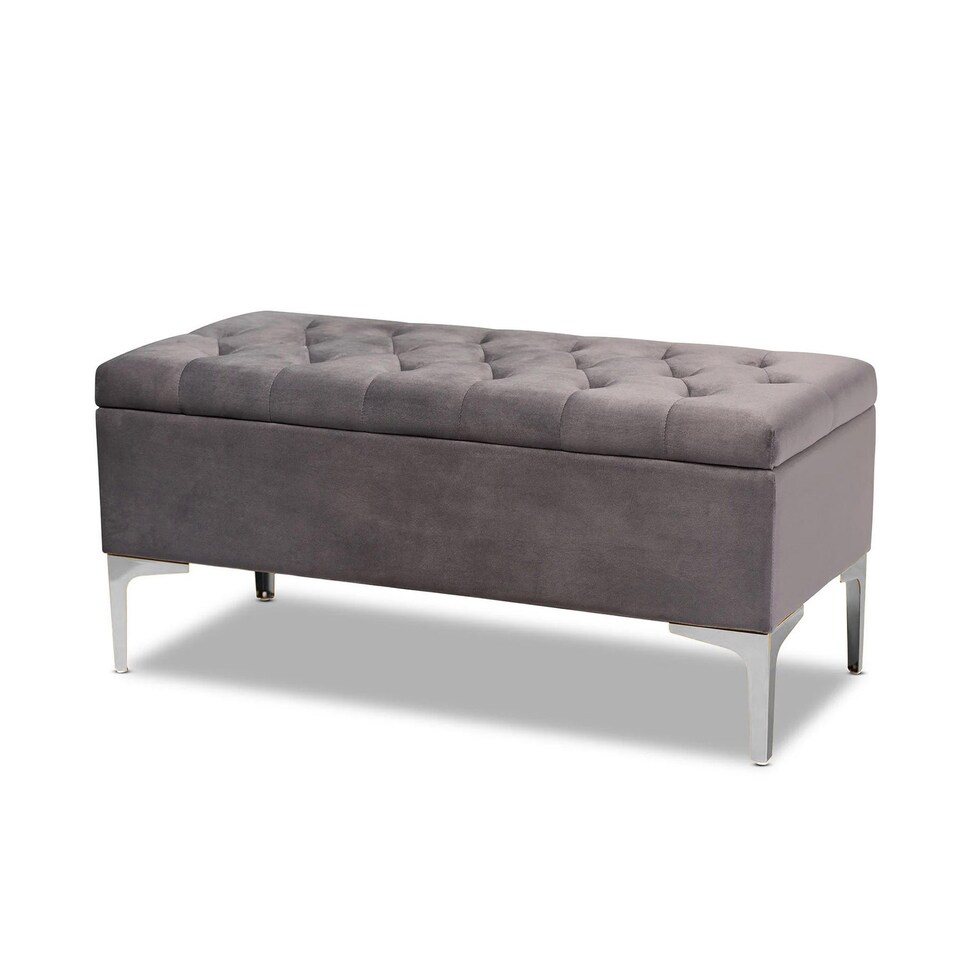 image 1 of Modena Storage Ottoman Bench, Ottoman Footstool with Legs, 150cm Plush Velvet Upholstered End of Bed Bench, Grey
