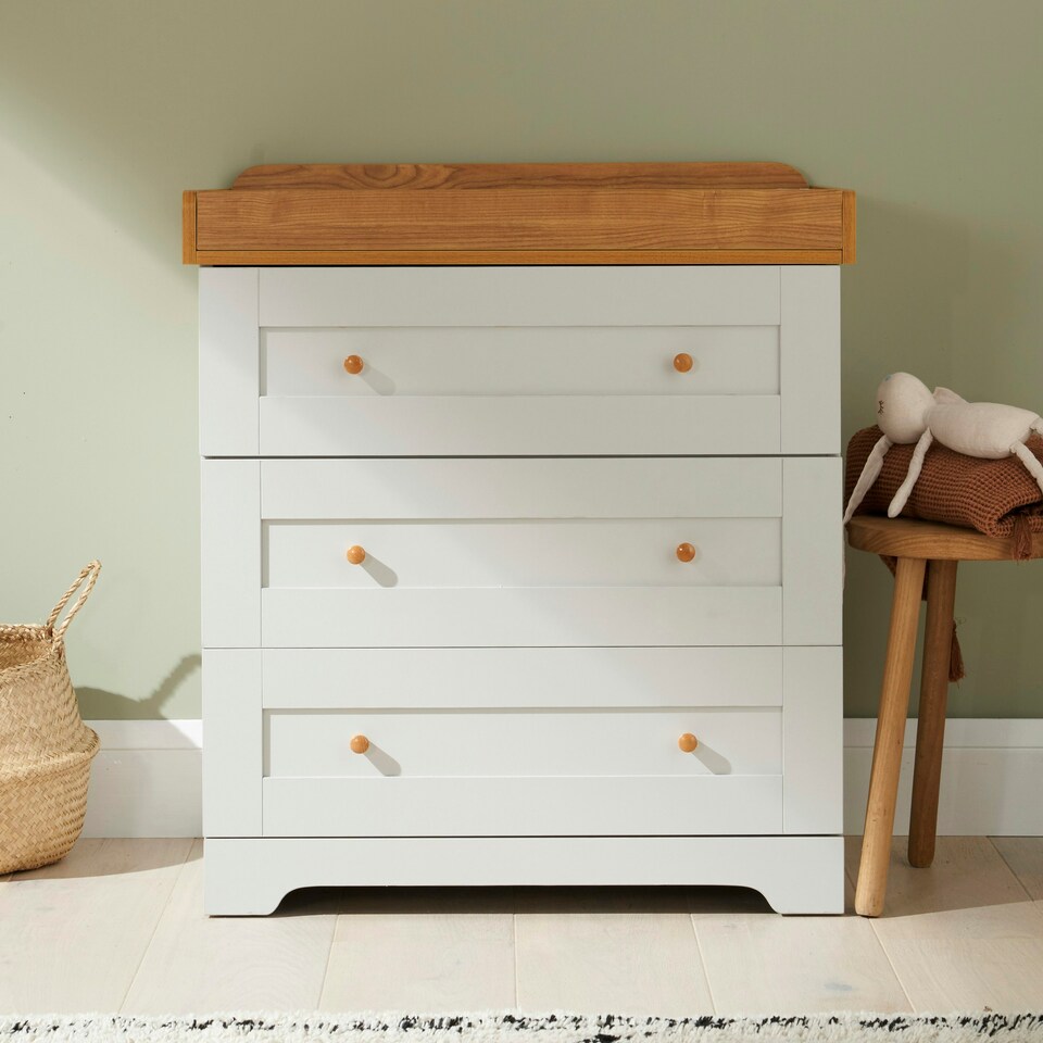 image 1 of Tutti Bambini Oak Malmo Cot Bed with Rio Furniture 2 piece Set Dove Grey/Oak