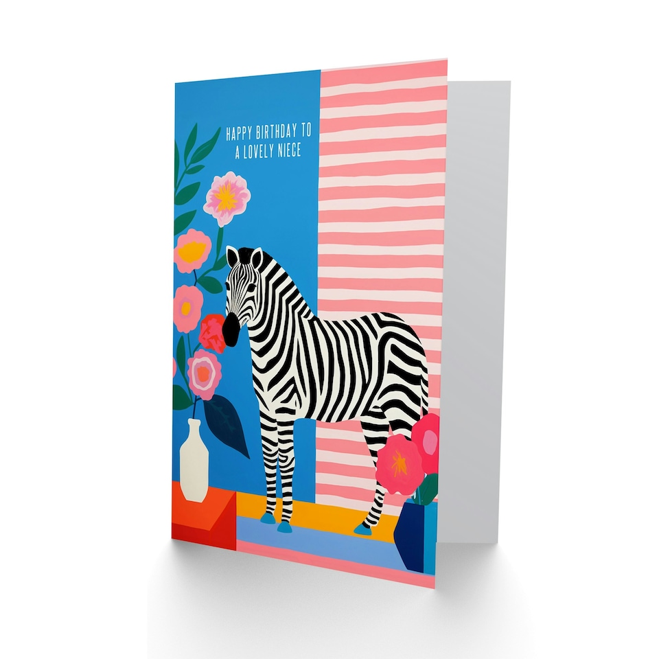 image 1 of Colourful Modern Bright Stripes Flowers Zebra Niece Birthday Card