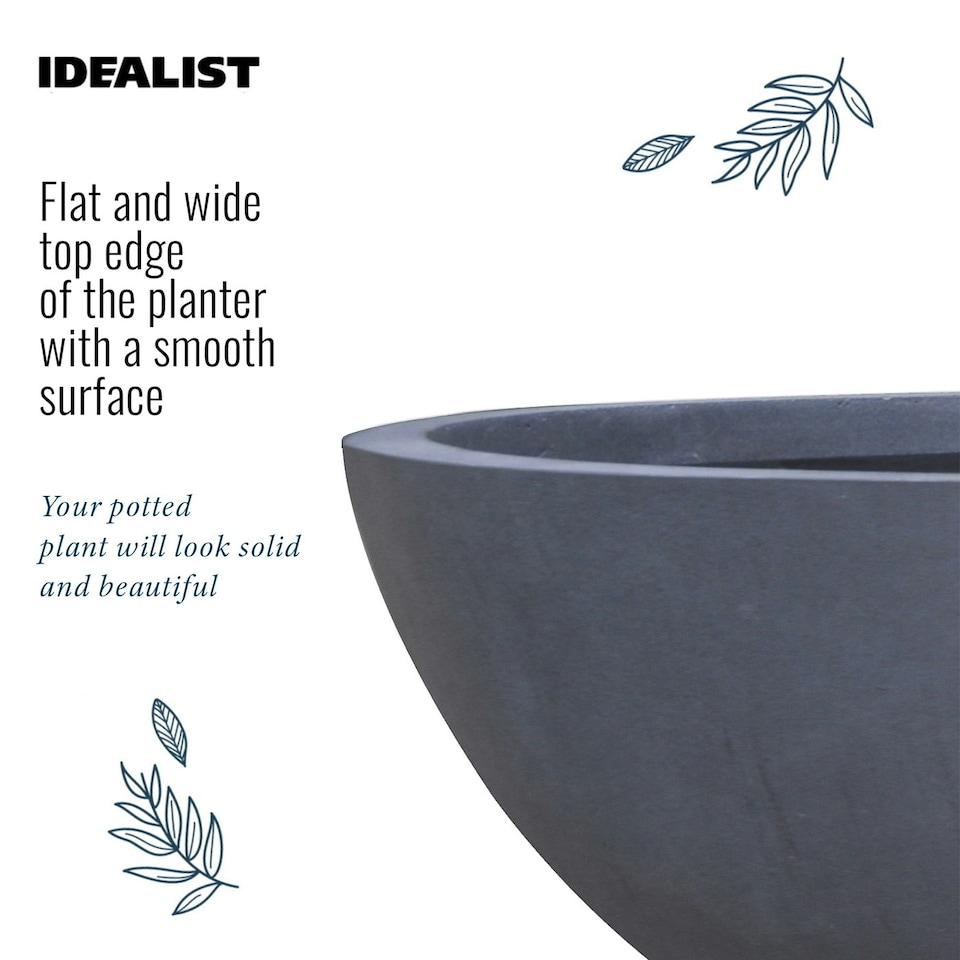 image 1 of Dark Grey Dish Style Smooth Bowl Outdoor Garden Planter D35.5 H16 cm, 15.8 ltrs Cap.