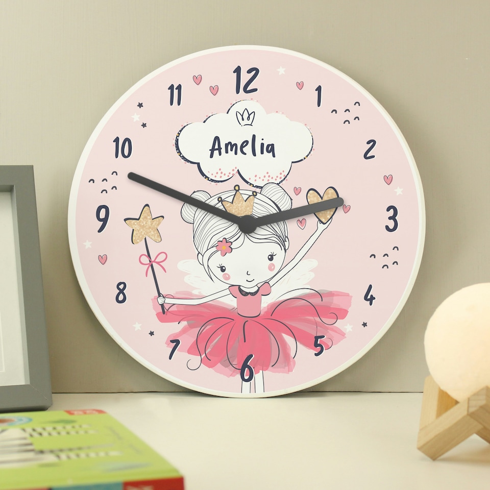 image 1 of Personalised Fairy Wooden Childrens Clock
