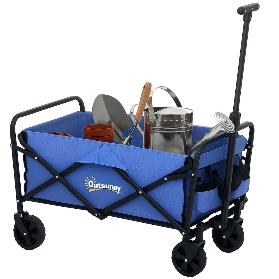 image 1 of Outsunny 62L Festival Trolley, 120kg Heavy Duty Folding Trolley Cart, Blue