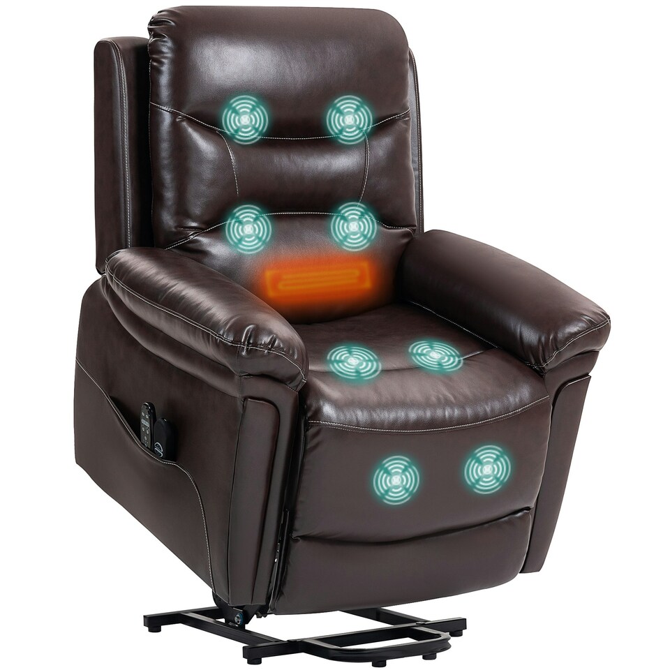 image 1 of HOMCOM Massage Recliner Chair, Lift Chair with Heat, USB, Remote, Brown Brown