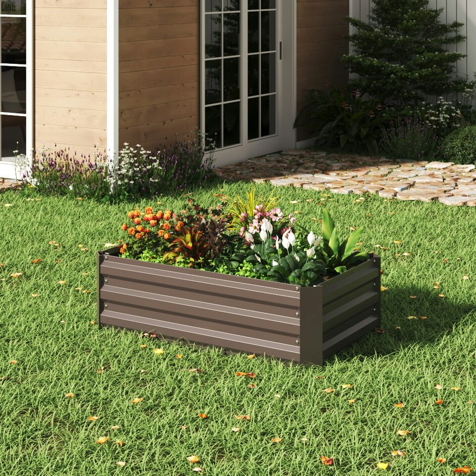 image 1 of Living and Home Galvanized Steel Rectangular Raised Garden Bed- Brown- 100cm W x 60cm D x 30cm H