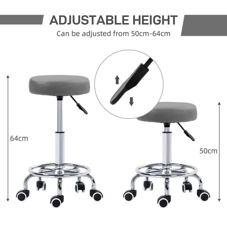 image 1 of Vinsetto Round PU leather Salon Beautician Stool Adjustable Height, Grey