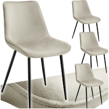 Dining Chair Monroe - padded, velvet look, ergonomic seat, black steel legs - Set of 4 Cream