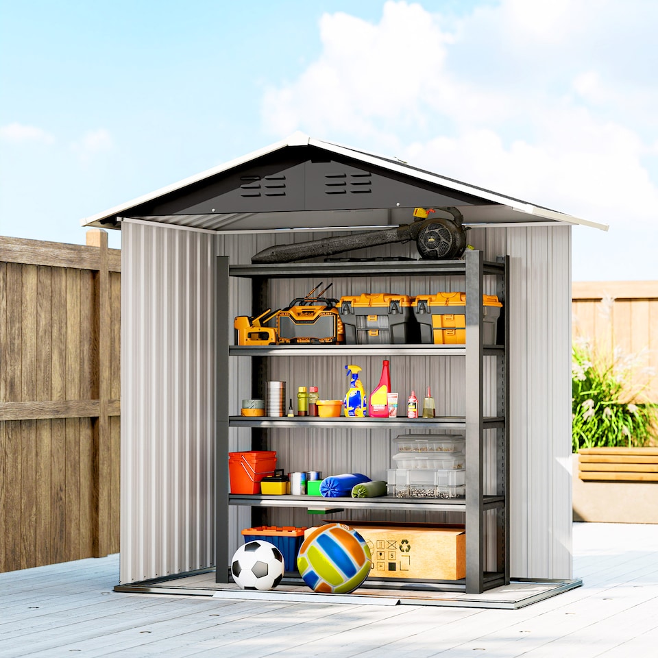 image 1 of Outsunny 6.5x3.5ft Metal Garden Shed for Garden, Dark Grey | Grey | Dark Grey | 191H x 194L x 107D cm