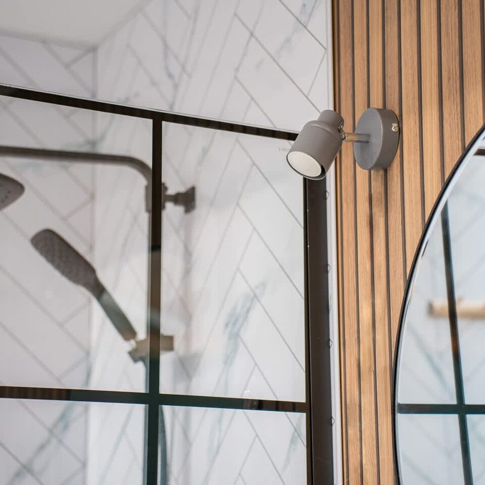 image 1 of ValueLights Benton Matte Grey IP44 Adjustable Wall Light & Bulb | Grey