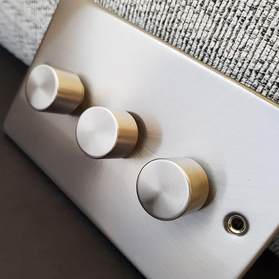 image 1 of SE HOME Satin Brushed Chrome 1 Gang 2 Way LED 100W Trailing Edge Dimmer Light Switch | Chrome | Satin Chrome