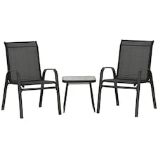 Outsunny 3PCs Bistro Set with Breathable Mesh Fabric Stackable Chairs