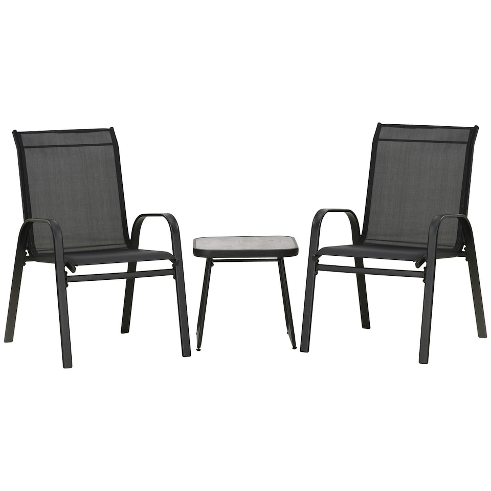 image 1 of Outsunny 3PCs Bistro Set with Breathable Mesh Fabric Stackable Chairs