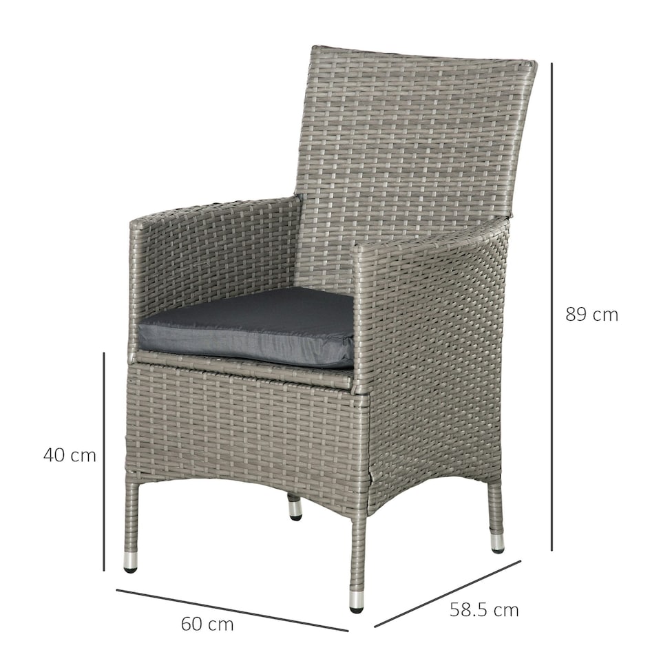 image 1 of Outsunny 4PC Outdoor Rattan Armchair Wicker Dining Chair Set for Garden Grey