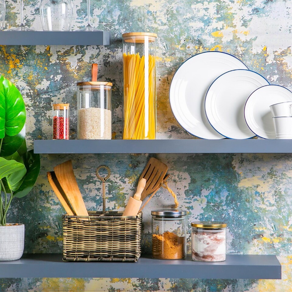 image 1 of Argon Tableware Glass Storage Jars - Wooden Lid - 750ml - Modern Round Scandi Organisation Container Glass Jar - Set of 3