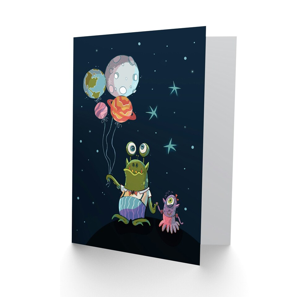 image 1 of Aliens Space Planet Balloons Kids Birthday Child Kids Card