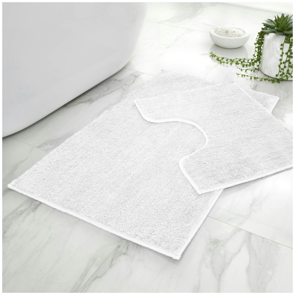 image 1 of VELVETIO Shiny Sparkling Bath Set Anti Slip Pedestal Mat Bathroom Rugs White