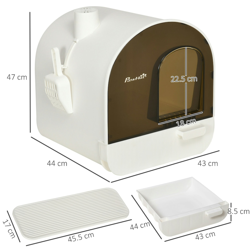 image 1 of PawHut Cat Litter Box Kitten Litter Tray w/ Lid, Scoop, Filter, Flap Door