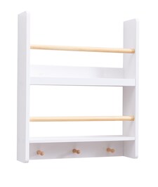 Elene Kids Bookshelf Display 2 Tier with Coathook in White and Natural Pine