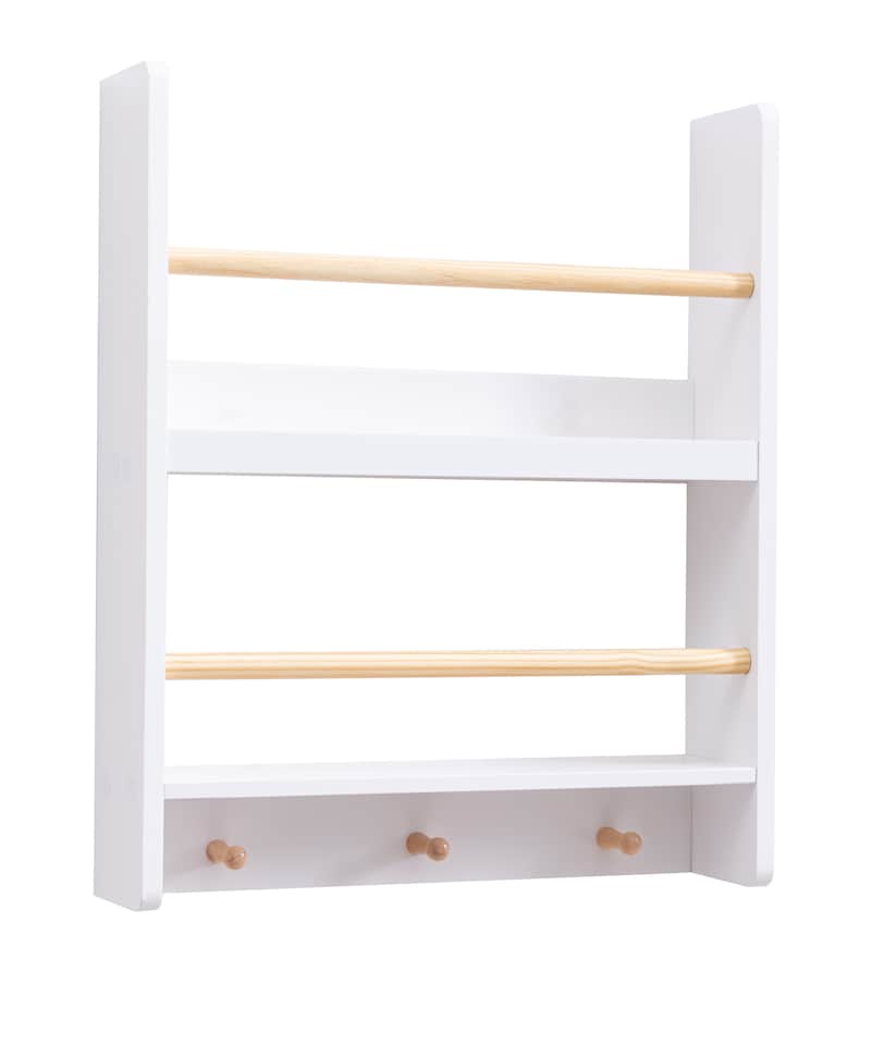 image 1 of Elene Kids Bookshelf Display 2 Tier with Coathook in White and Natural Pine