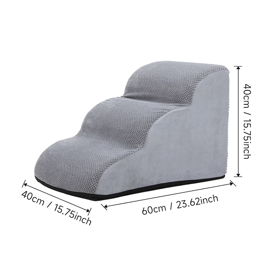 image 1 of Living and Home Non-Slip Pet Steps with Removable Washable Cover for Cats & Dogs | Grey | Grey | 1