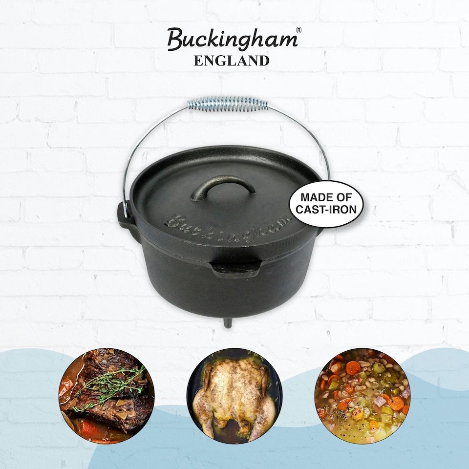 image 1 of Buckingham Pre-Seasoned Cast Iron Dutch Oven Pot 24 cm / 4 Litre Black