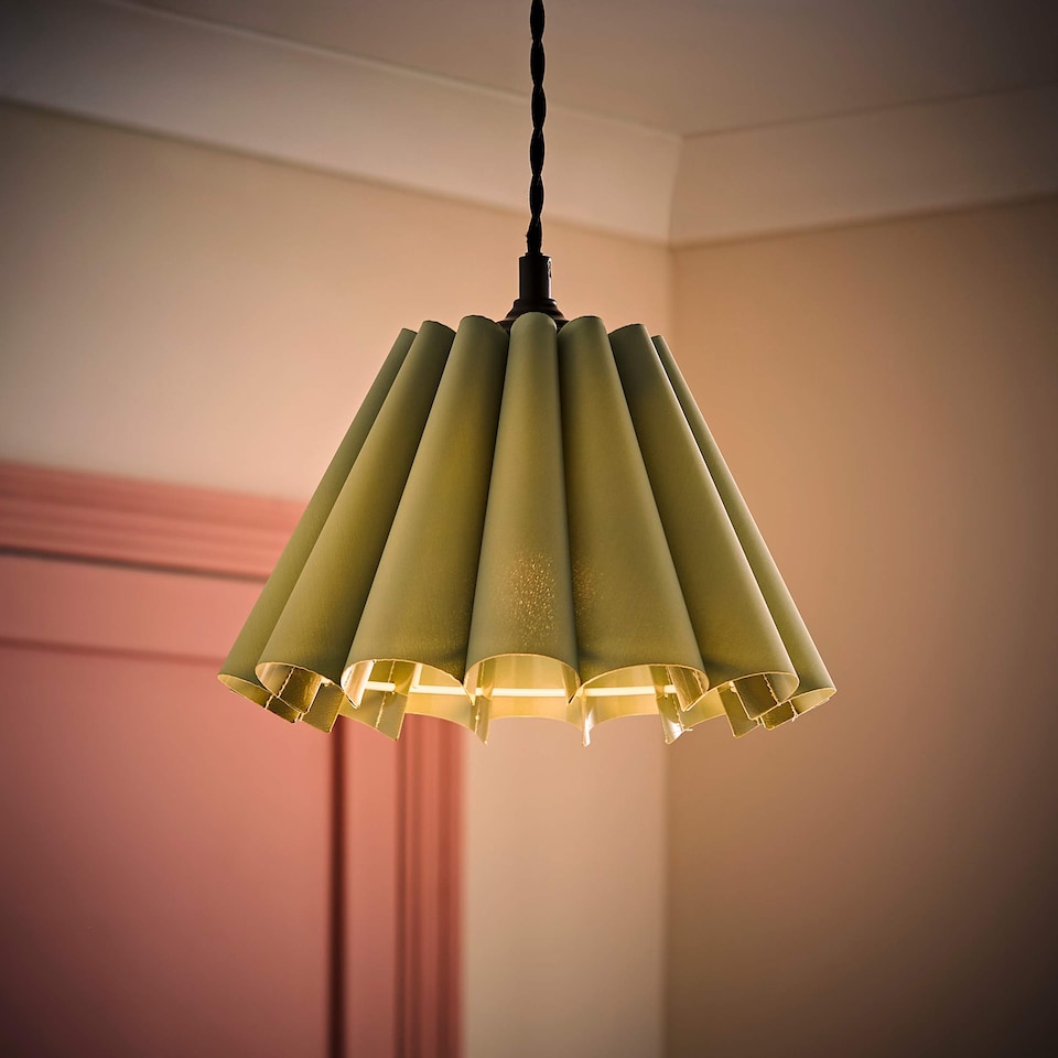 image 1 of ValueLights Lauren Green Pleat Scallop Edge Taper Ceiling Shade
