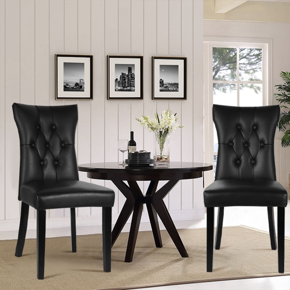 image 1 of Living and Home 2-Piece Leather High Backrest Dining Chairs - Black