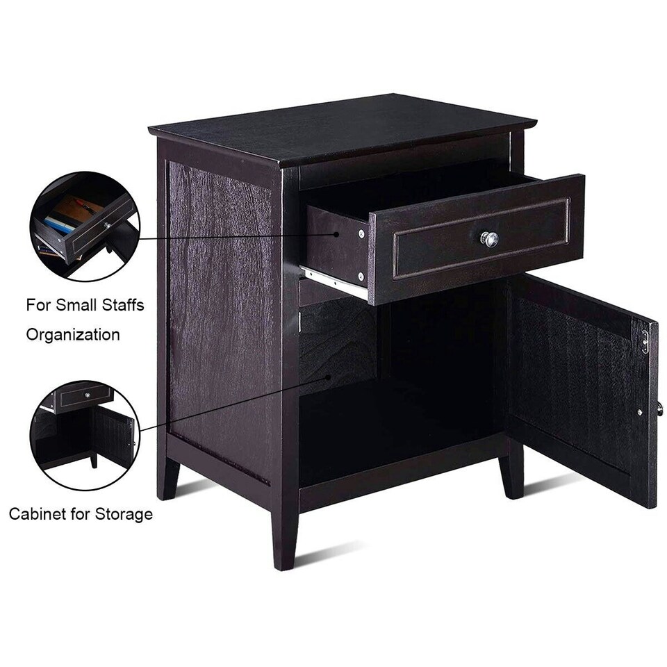 image 1 of COSTWAY 2-Tier Nightstand Modern Sofa Side Table Bedroom Brown