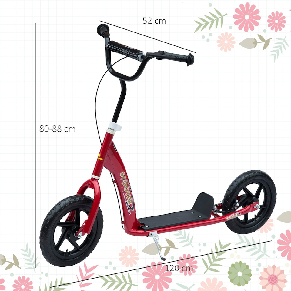 image 1 of HOMCOM Push Scooter, Teen Kids Scooter with 12" EVA Tyres, Red