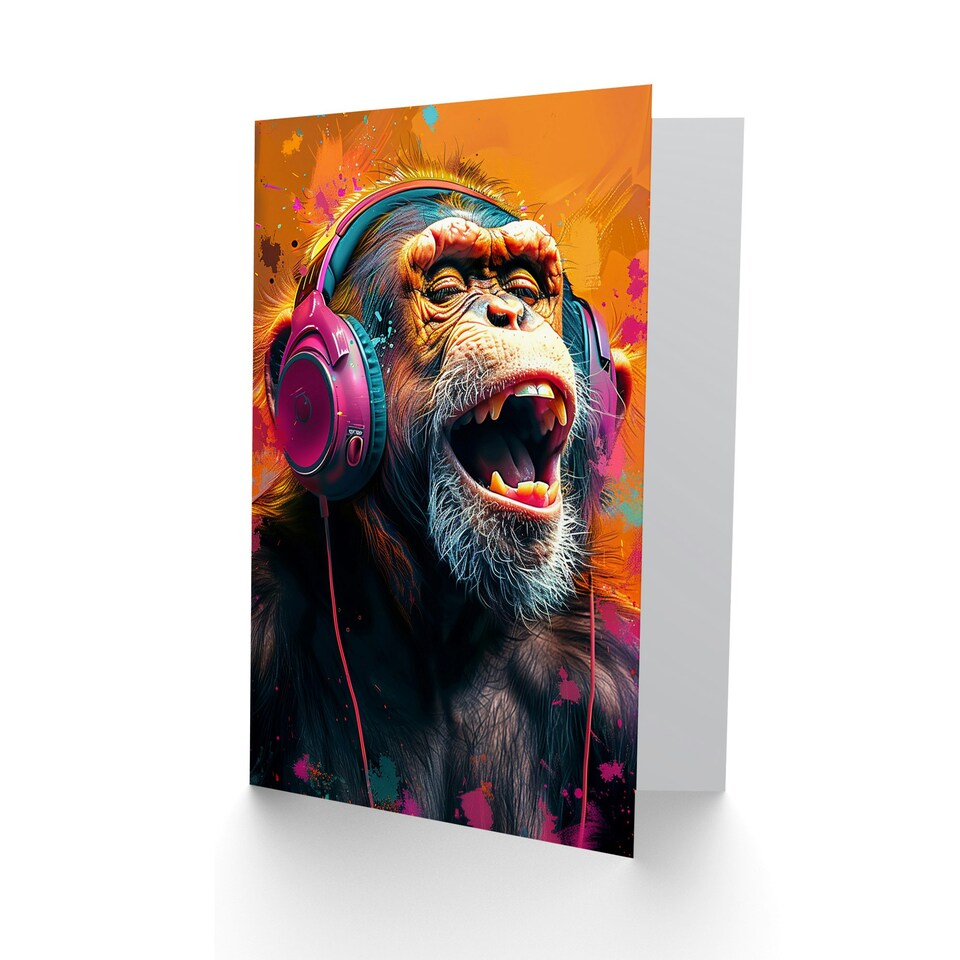 image 1 of Headphones Funky Music Chimp Man Him Birthday Card