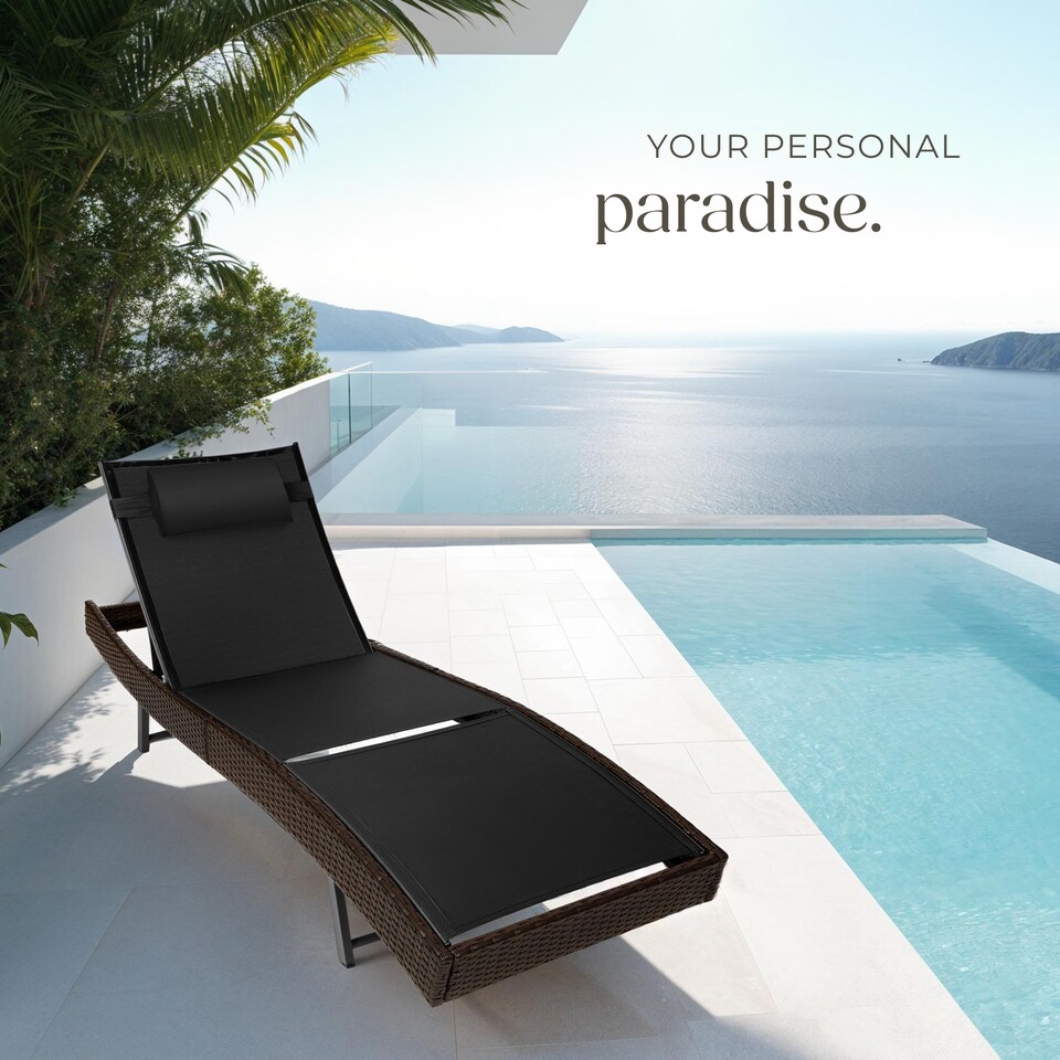 image 1 of Sun Lounger Weatherproof And UV-resistant 6 step Adjustable Backrest Poly Rattan | Brown | mixed brown | 1