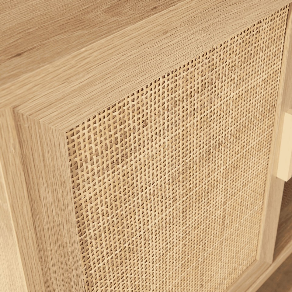 image 1 of Sideboard 1 Rattan Door Front Open Shelving Cabinet Living Home Furniture Unit