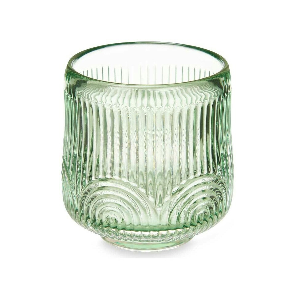 image 1 of Candleholder Stripes Green Crystal 7,5 x 7,8 x 7,5 cm (12 Units) N/A