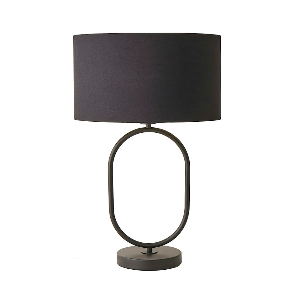 image 1 of ValueLights Antonia Black with Gold Inner Drum Shade Matte Black Oval Table Lamp with Bulb Black