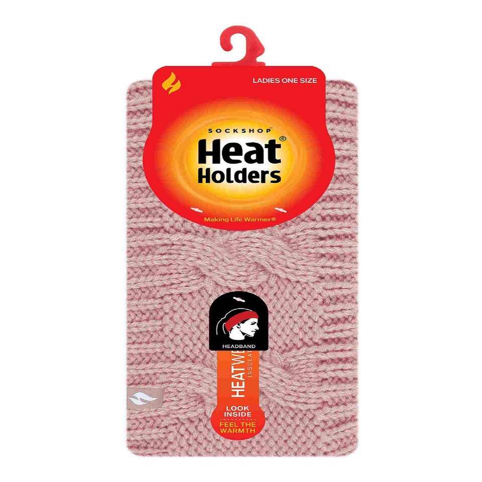 image 1 of Ladies Cable Knitted Fleece Lined Thermal Winter Ear Warmer Headband | Pink | Light Pink | One Size | 1