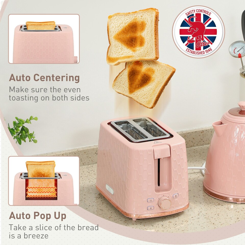 image 1 of HOMCOM Kettle and Toaster Set 1.7L Kettle & 2 Slice Toaster Set, Light Pink
