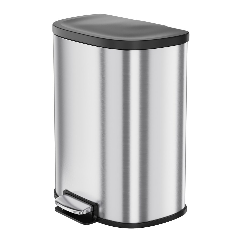 image 1 of London Boutique Stainless 50L Pedal Bin with Soft Close Lid &  Removable Inner Bucket (W)46cm (D)31cm (H)62cm - Silver