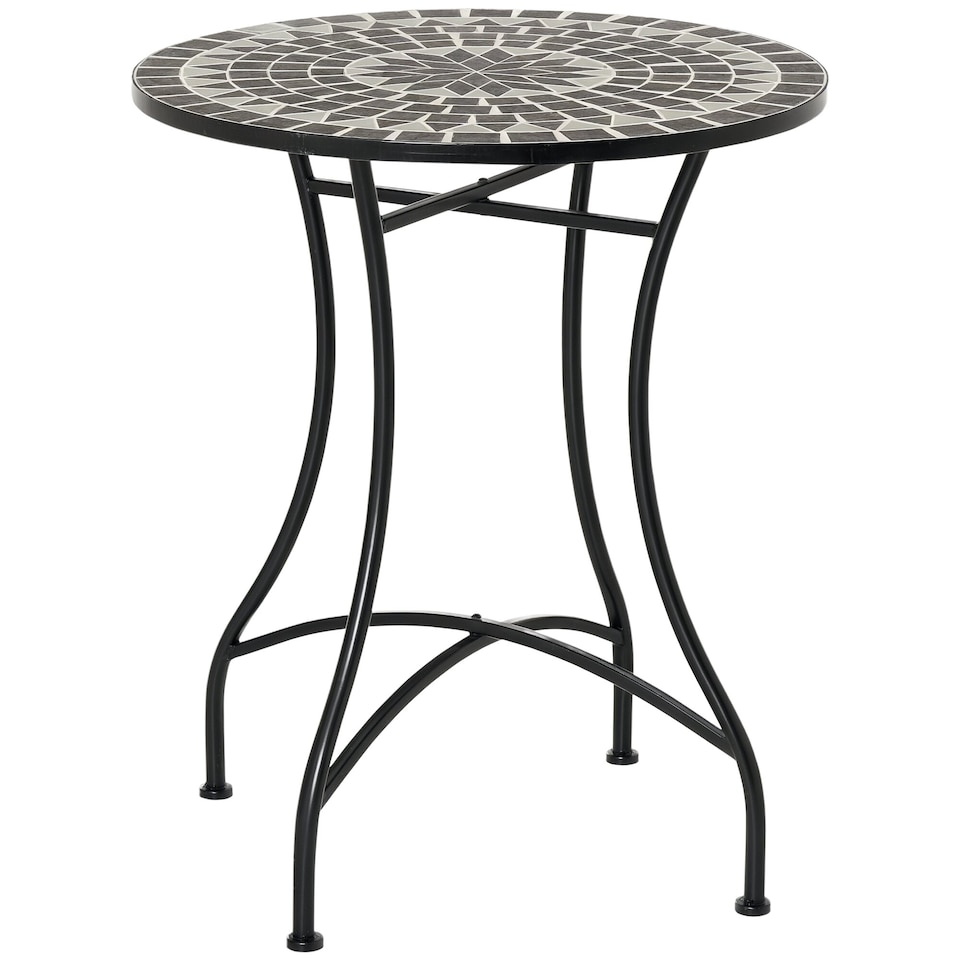 image 1 of Outsunny Mosaic Side Table Bistro Coffee Table for Garden Patio Balcony Grey