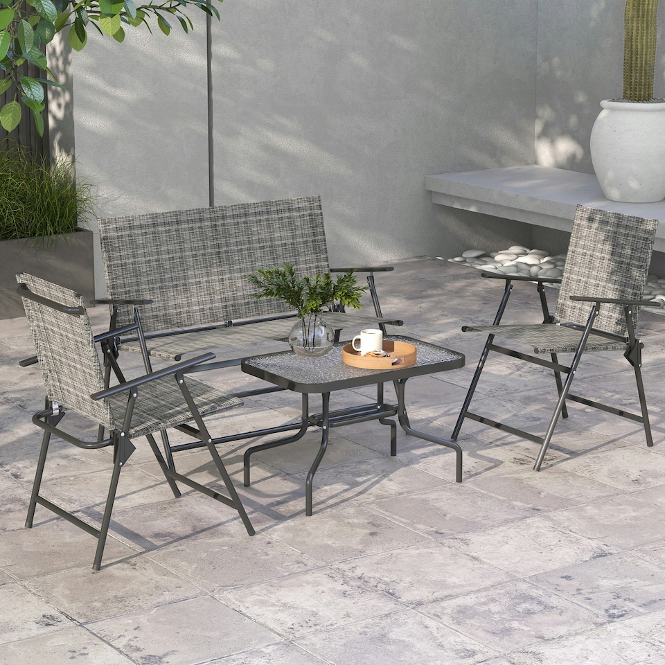 image 1 of Outsunny Patio Furniture Set, Garden Set w/ Table, Foldable Chairs, a Loveseat
